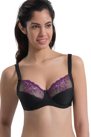 حمالة صدر دانتيل مشدودة بسلك سفلي، لون بنفسجي وأسود، من ماركة MI Podyumplus، مقاس 136 C، لون بنفسجي وأسود