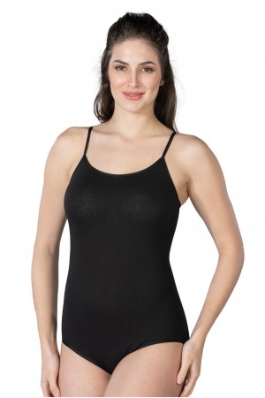 SİYAH MI Podyumplus 1415 Modal Cotton Çıtçıtlı İnce Askılı Body