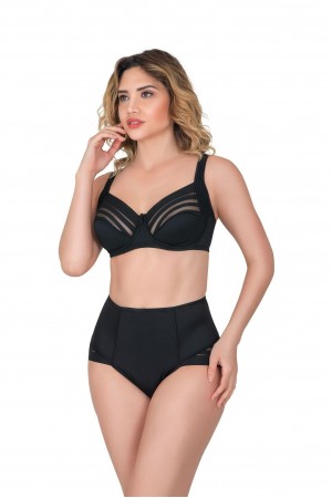 حمالة صدر سوداء من نوع MI Podiumplus 183 B، داعمة للجانبين، ذات سلك سفلي لتشكيل الجسم