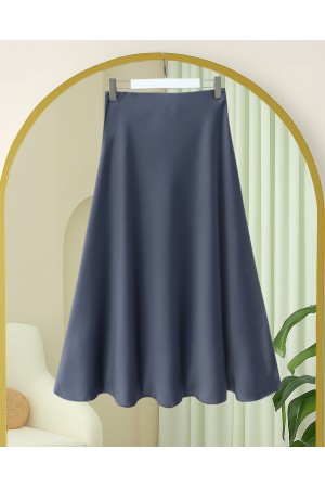 تنورة زرا الساتان السادة -لون مدخن