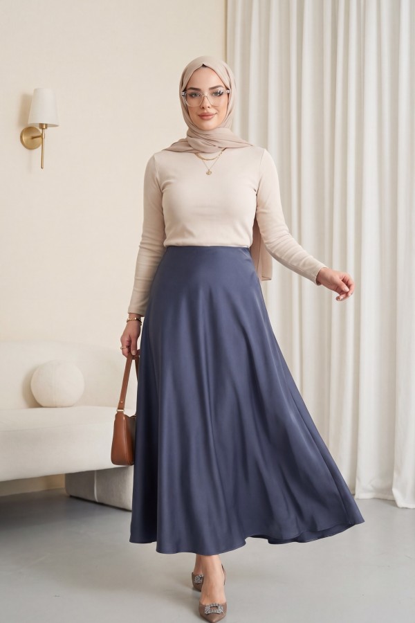 Zra Plain Satin Skirt -Smoked 