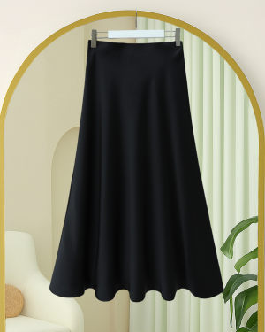 Zra Plain Satin Skirt -Black
