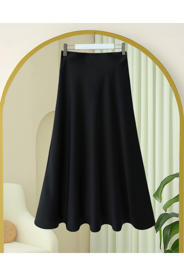 Zra Plain Satin Skirt -Black