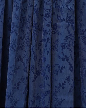 Lined, Belted, Embossed Organza Skirt -Navy blue