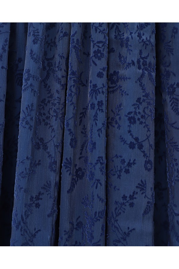 Lined, Belted, Embossed Organza Skirt -Navy blue
