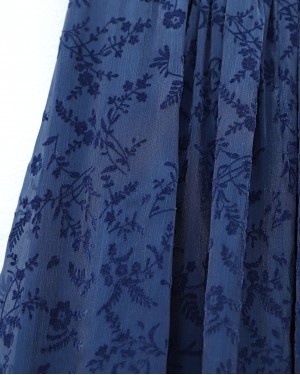 Lined, Belted, Embossed Organza Skirt -Navy blue