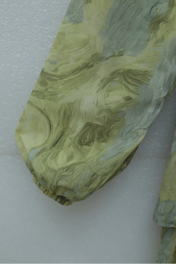 Layered Skirt, Elasticated Sleeves, Belted Waist, Lined Chiffon Dress -PISTACHIO GREEN