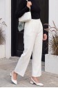 Single Button Front Fold Detail Pocket Trousers -White