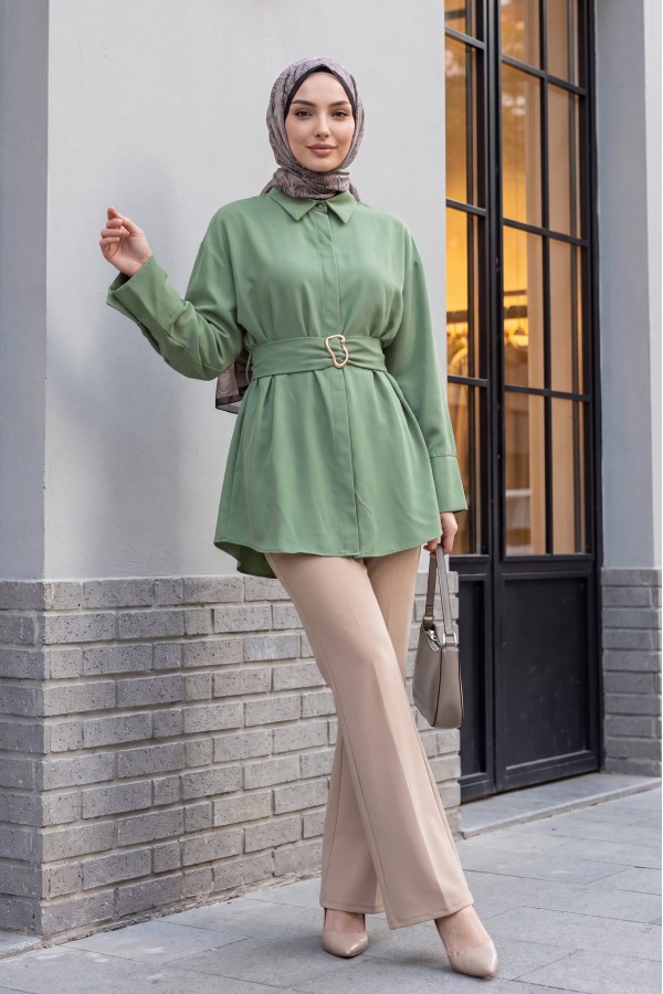 Imported Fabric Flared Trousers -Mink color