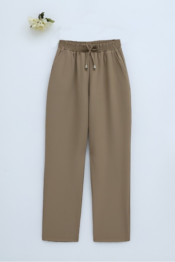 Beli Bağcıklı Dar Paça Pantolon -Vizon