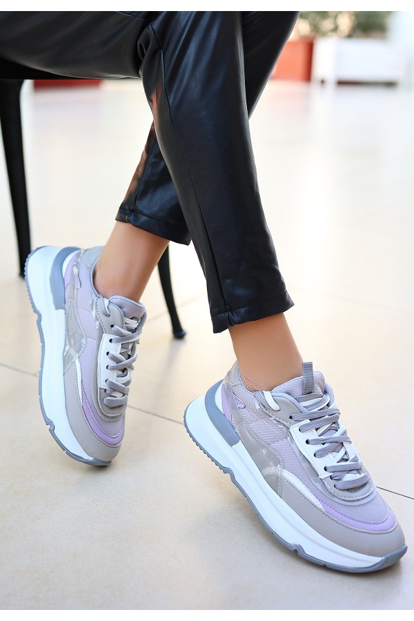 Aleh Grey Leather Lace-up Sneakers