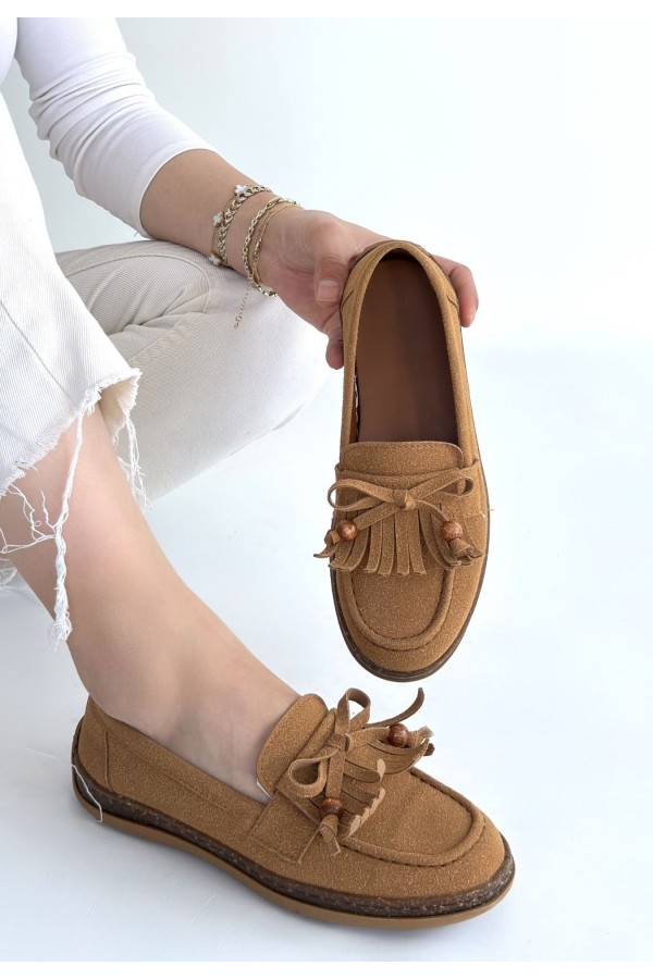 Boriy Tan Leather Powder Suede Ballet Flats