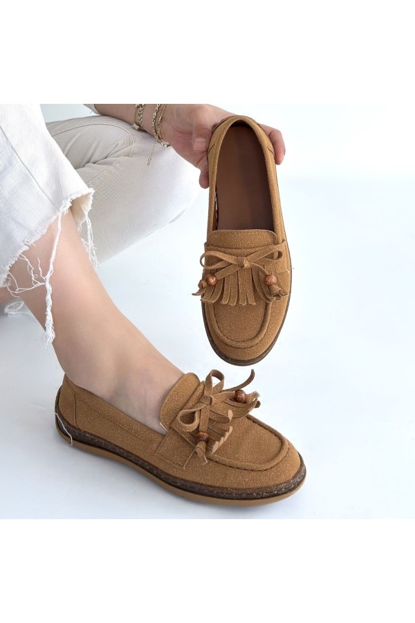 Boriy Tan Leather Powder Suede Ballet Flats