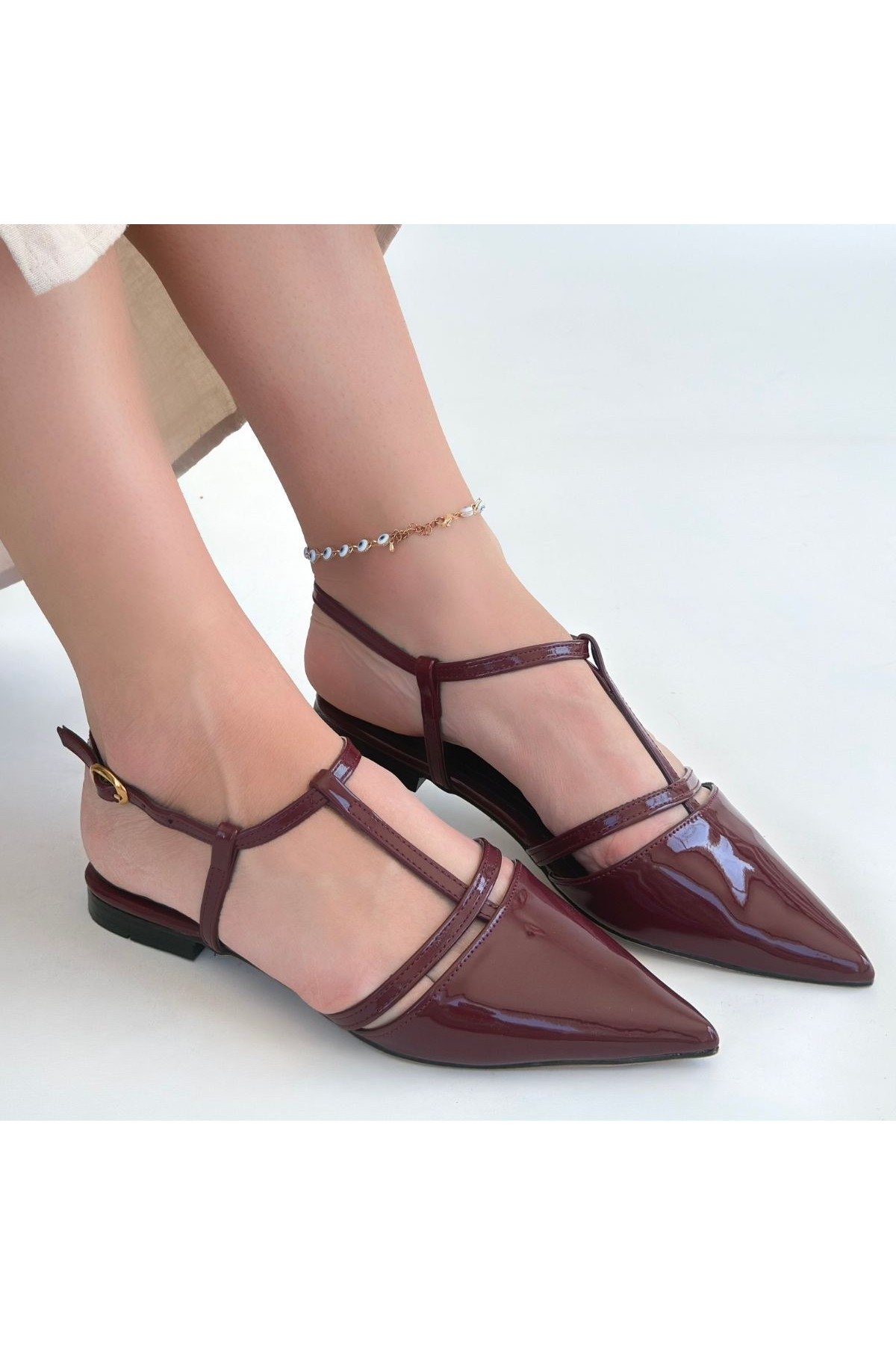 Canca Burgundy Patent Leather Ballet Flats detay görseli