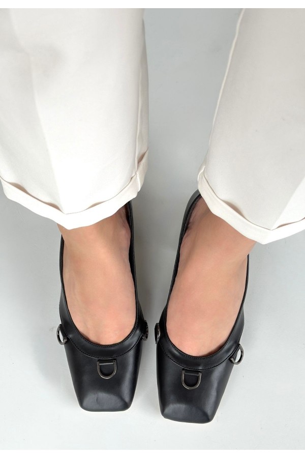Cande Black Leather High Heel Shoes