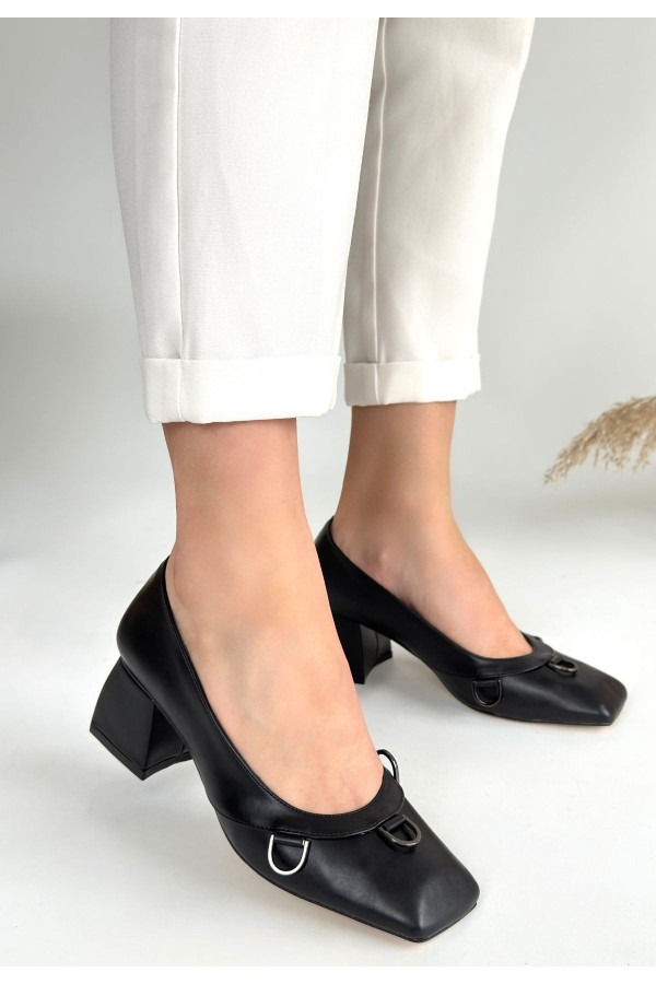 Cande Black Leather High Heel Shoes