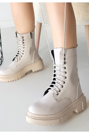 أحذية كاكسا الجلدية البيج برباط