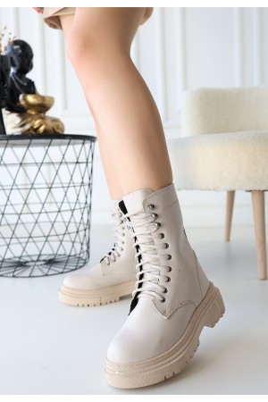 أحذية كاكسا الجلدية البيج برباط