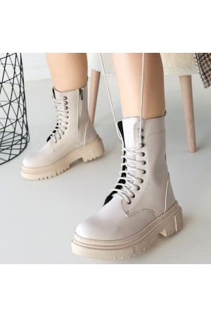 أحذية كاكسا الجلدية البيج برباط