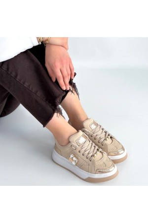 حذاء رياضي برباط من جلد الغزال البيج من سينز