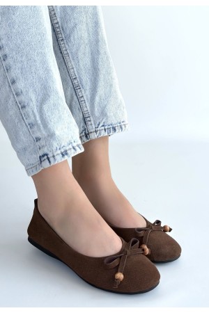 Cear Kahverengi Deri Tozu Süet Babet Ayakkabı