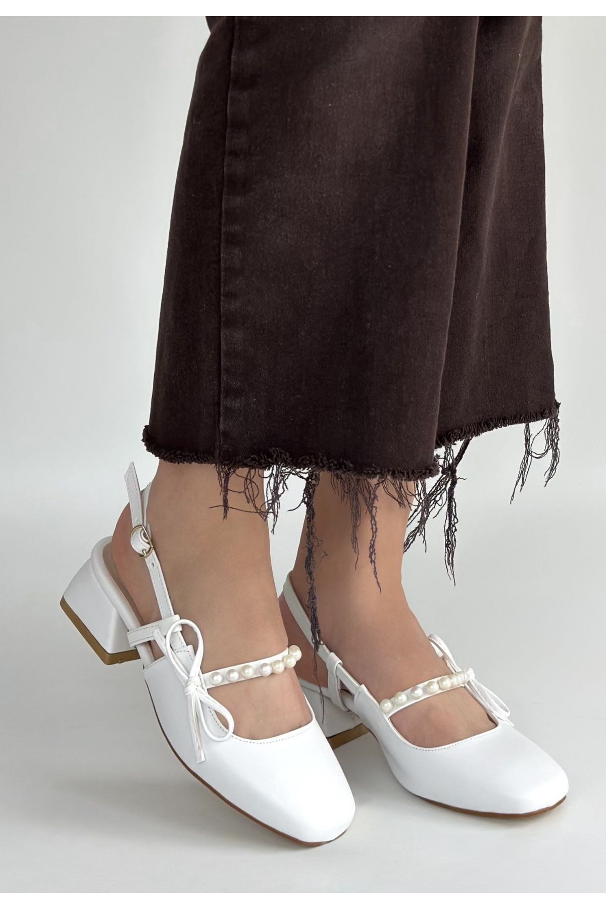Ceyda White Leather High Heel Shoes
