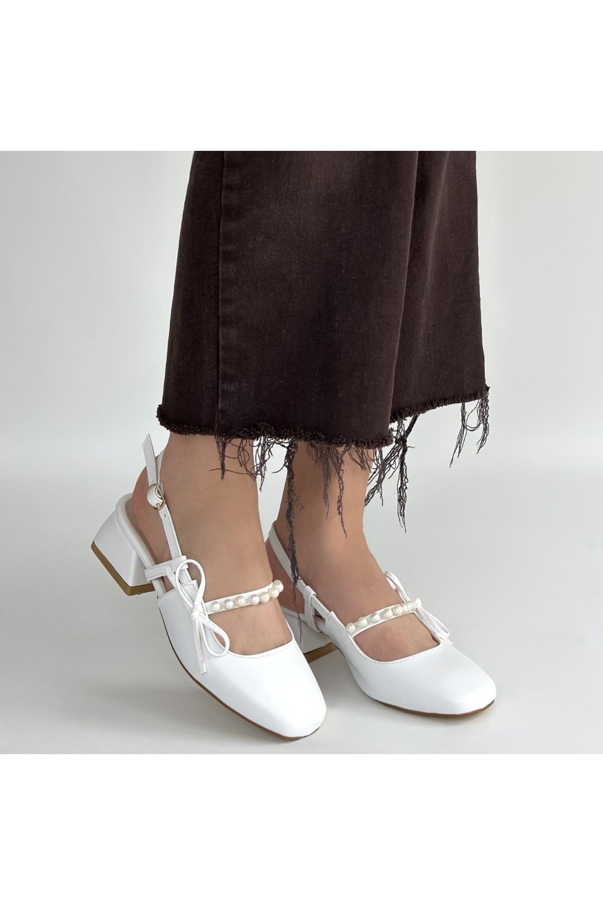 Ceyda White Leather High Heel Shoes