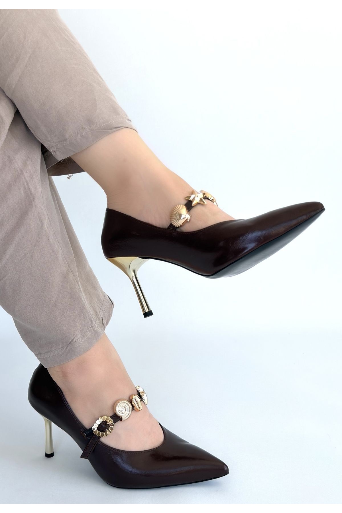 Conne Brown Leather Stiletto Shoes