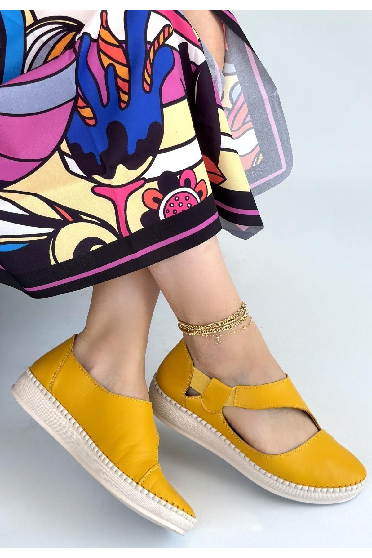 Cower Yellow Leather Ballet Flats
