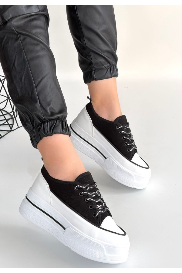 Dalen Black Linen Lace-up Sneakers