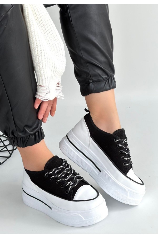 Dalen Black Linen Lace-up Sneakers