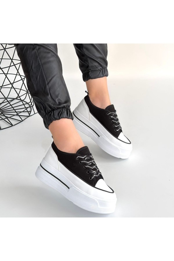 Dalen Black Linen Lace-up Sneakers