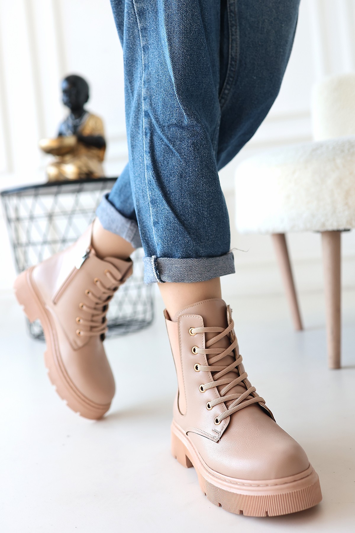 Daum Nude Leather Lace-up Boots