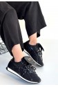 Dissa Black Leather Lace-up Sports Shoes with Parachute Detail