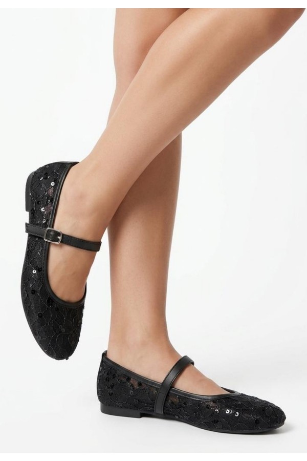 Diwen Black Tulle Ballet Flats