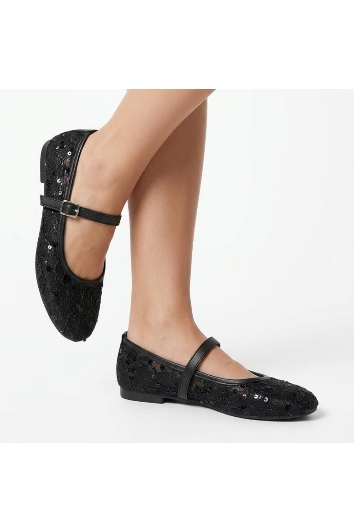 Diwen Black Tulle Ballet Flats detay görseli