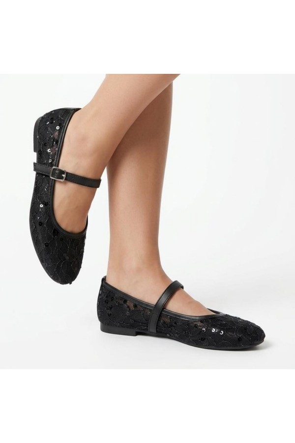 Diwen Black Tulle Ballet Flats