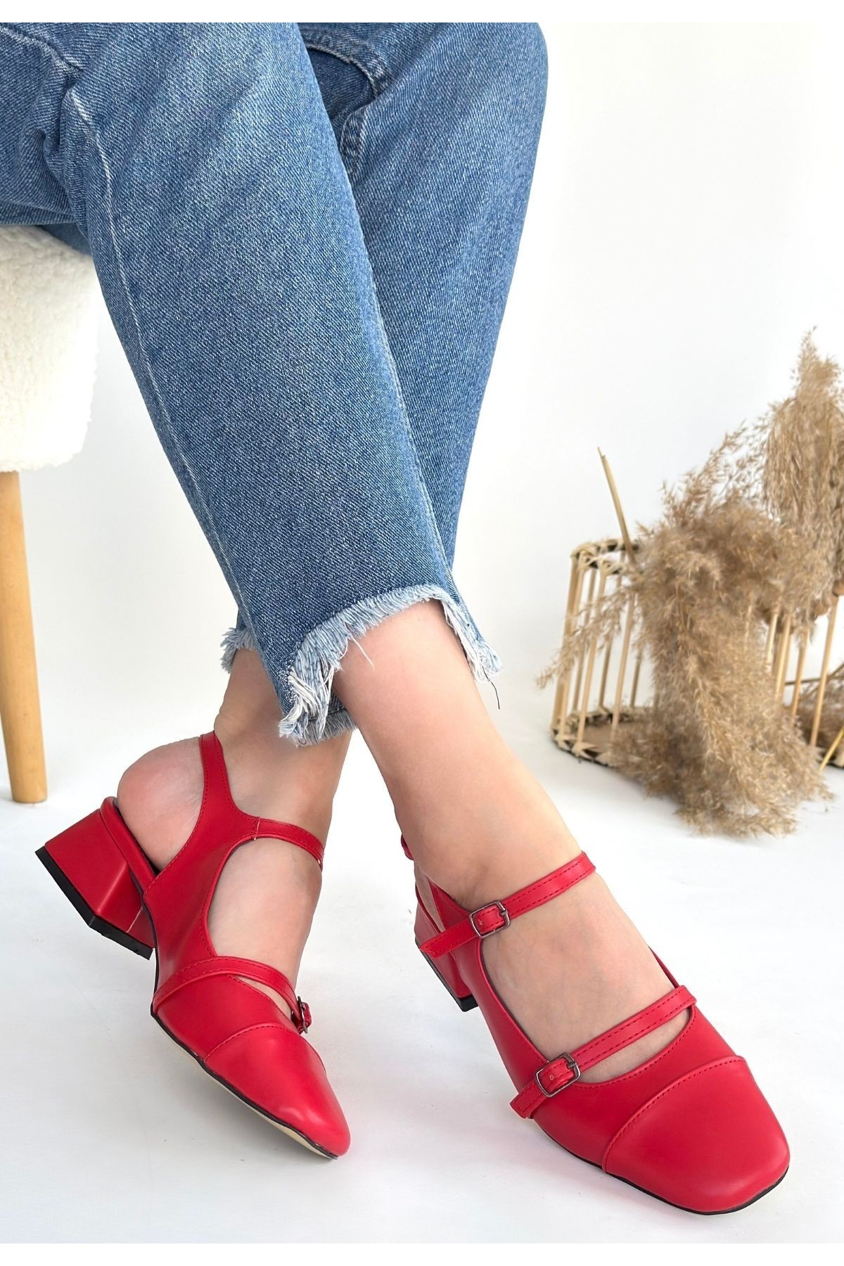 Doran Red Leather High Heel Shoes