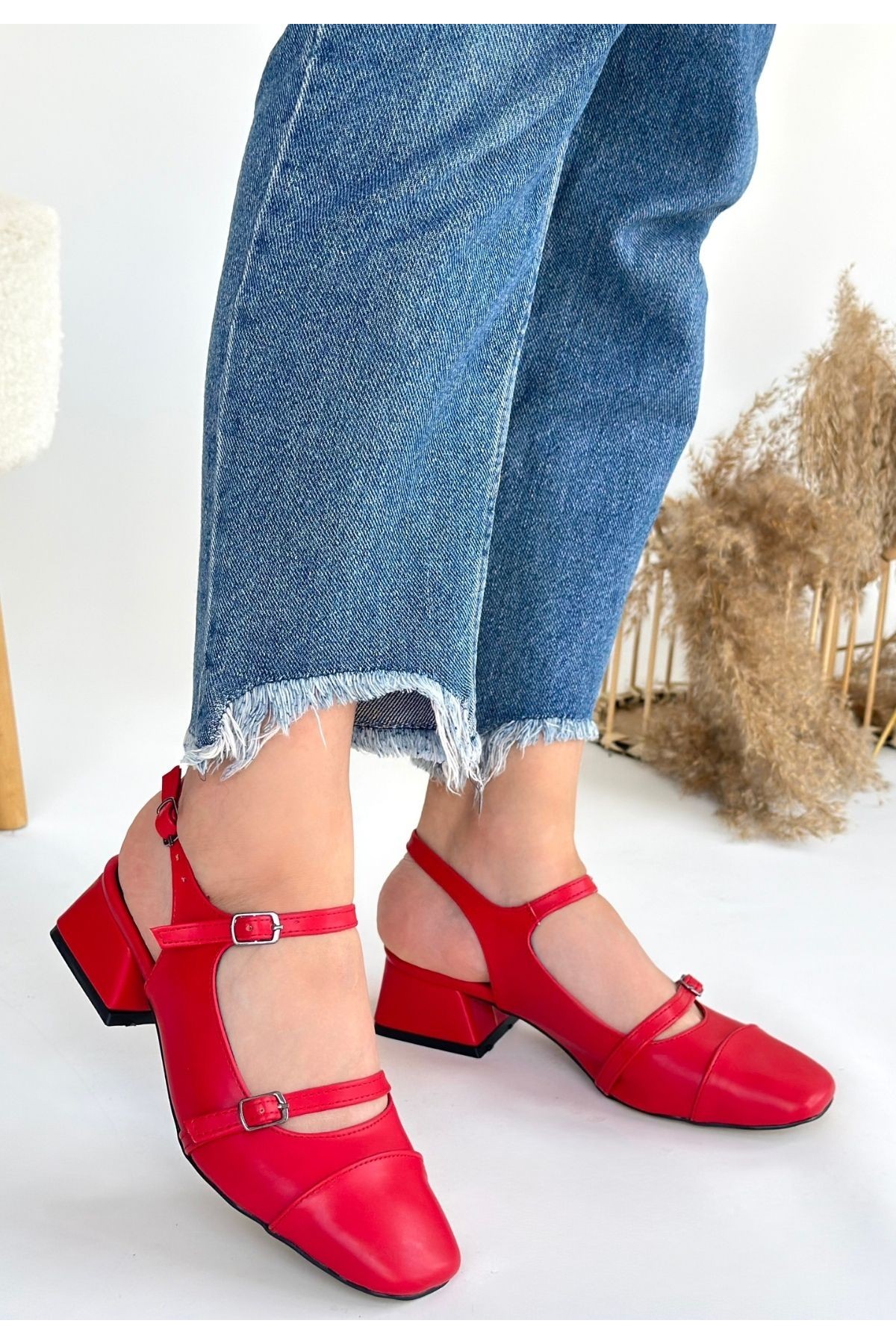 Doran Red Leather High Heel Shoes