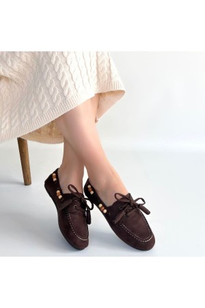 حذاء باليه مسطح من جلد الغزال بلون القهوة من إيلورا