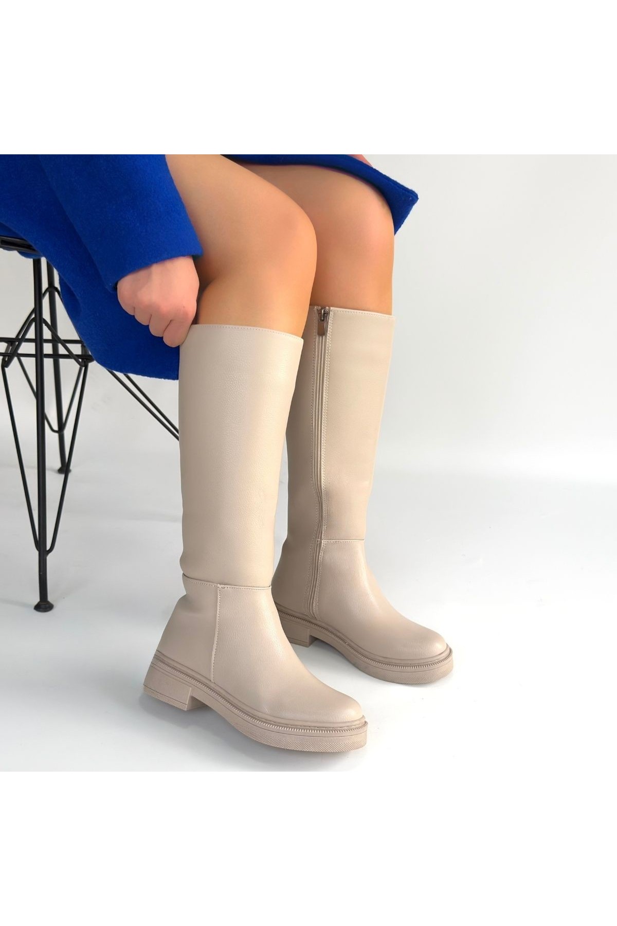 Esni Beige Leather Boots detay görseli