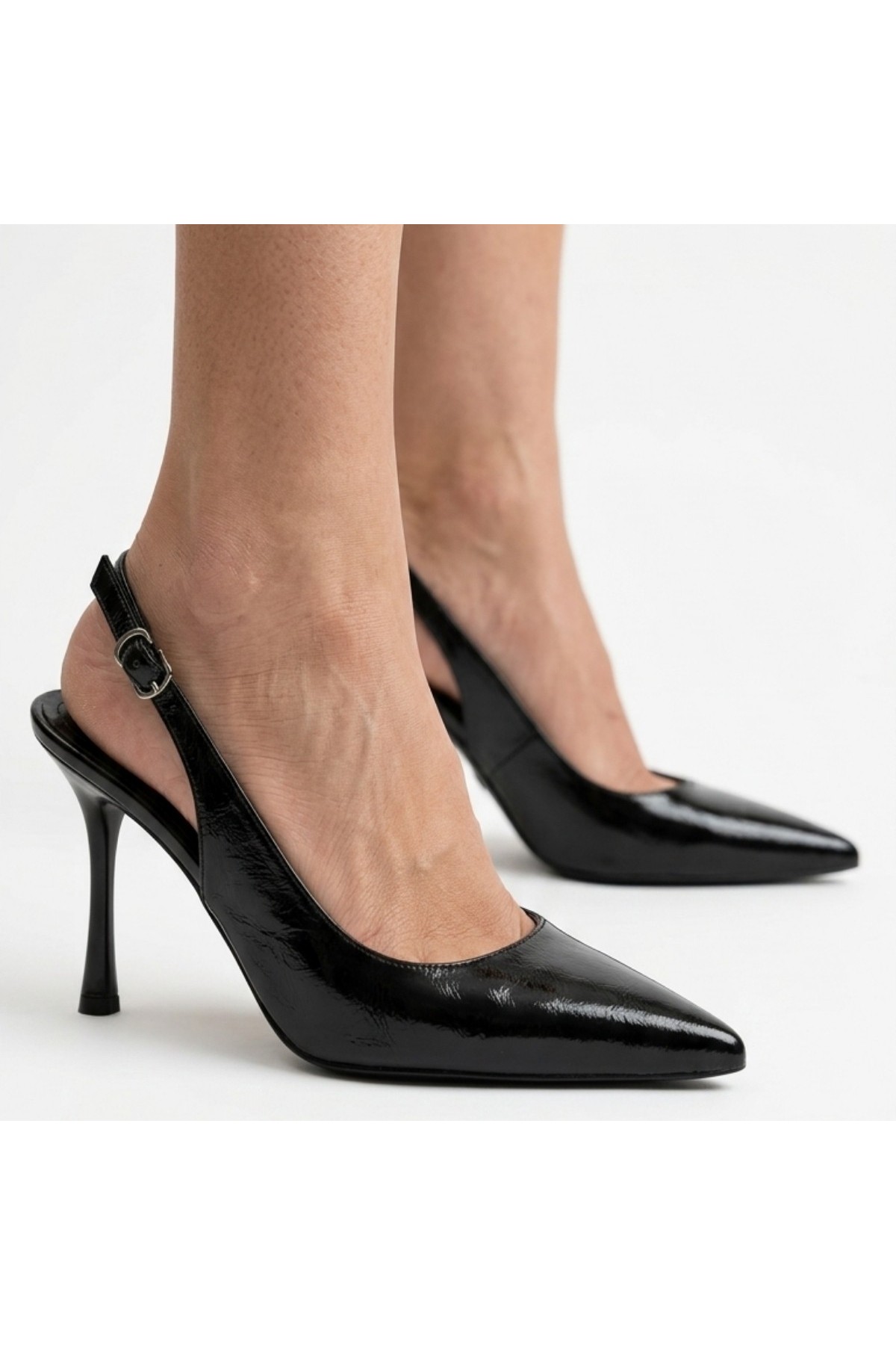 Flar Black Patent Leather High Heel Shoes detay görseli