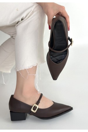 حذاء غالي البني ذو الكعب العالي من الجلد