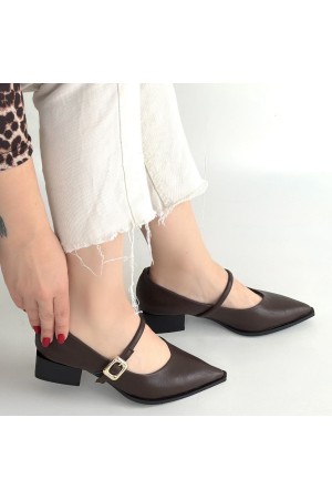 حذاء غالي البني ذو الكعب العالي من الجلد