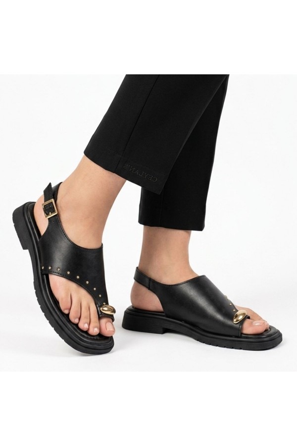 Genta Black Leather Thong Sandals