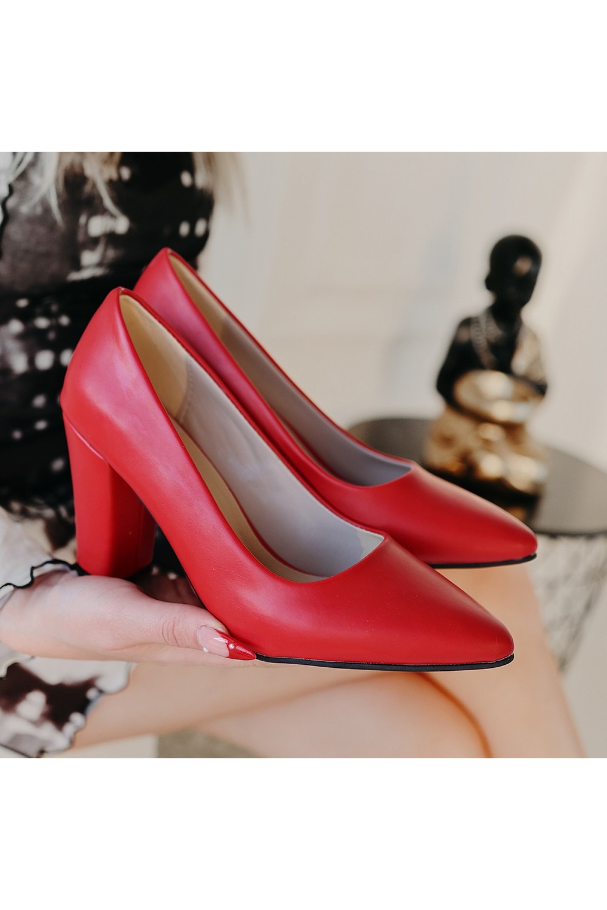 Giort Red Leather High Heel Shoes detay görseli