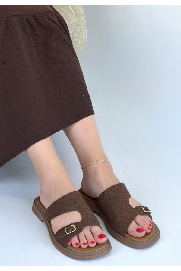 Gray Brown Leather Dust Slippers