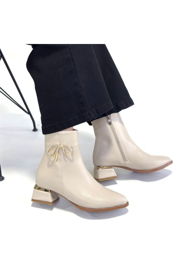 Harly Beige Leather Heeled Boots