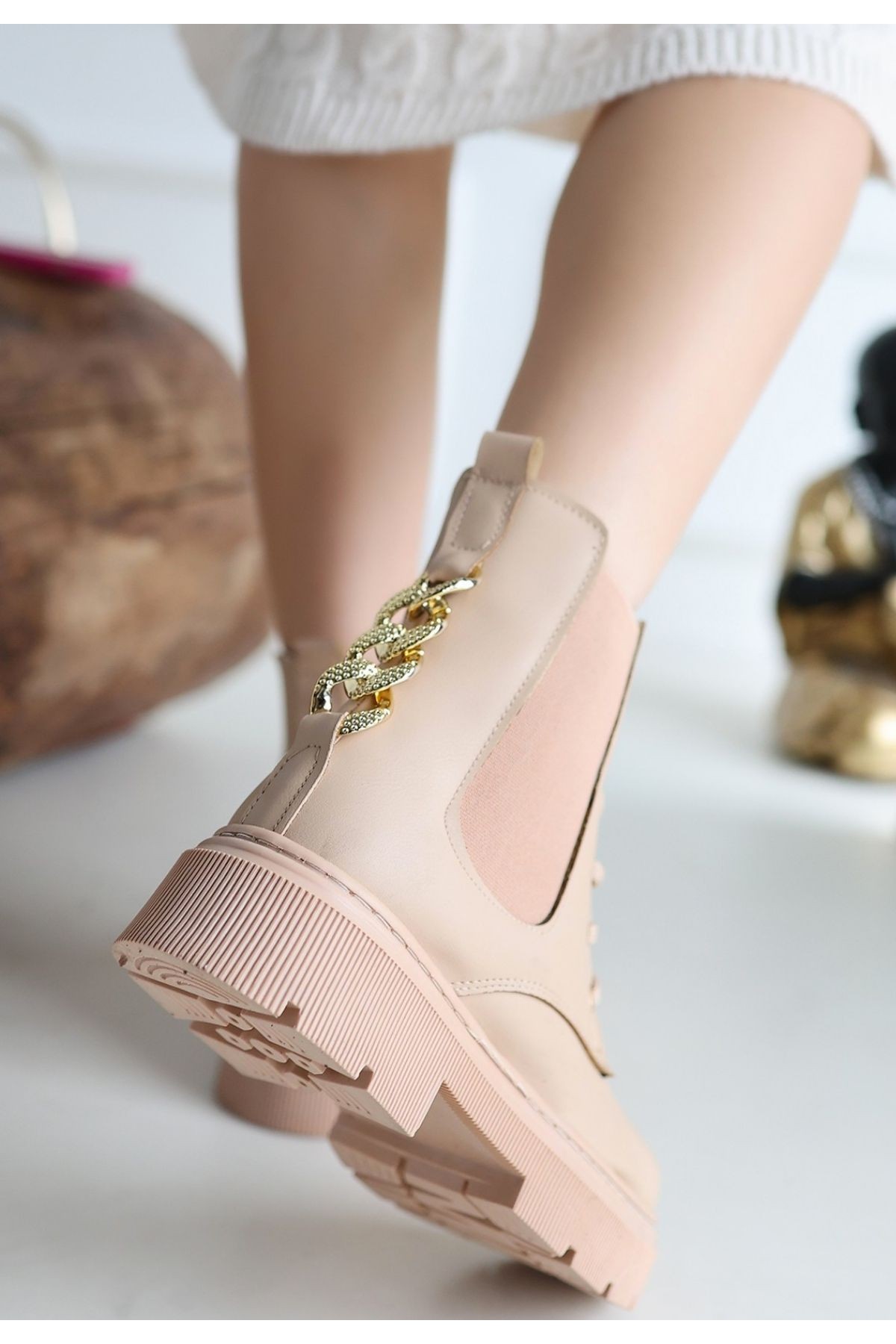 Harte Nude Leather Lace-up Boots