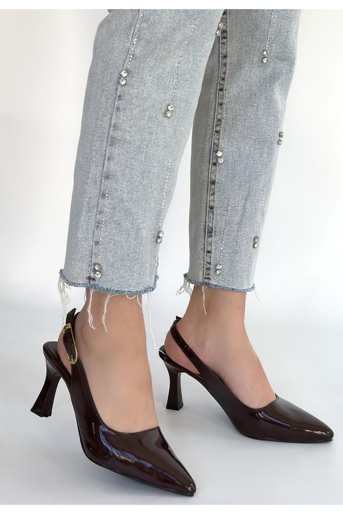 Hies Brown Patent Leather High Heels